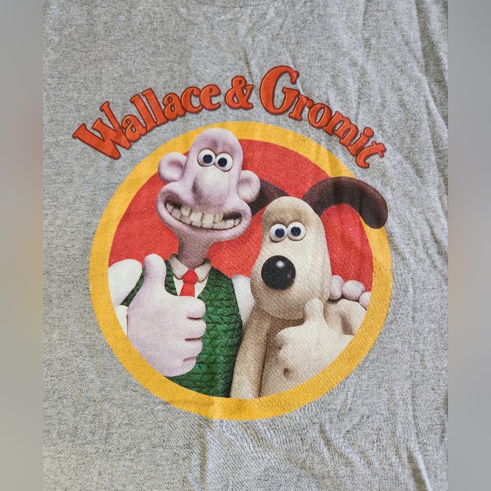 Wallace and Gromit Gildan Heavy Cotton 3XL T-shirt Plus Big & Tall Grey Tee - Picture 2 of 3
